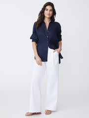 J.McLaughlin Britt Linen Shirt Navy | Women Shirts &amp; Tops