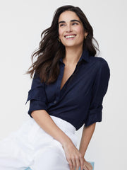 J.McLaughlin Britt Linen Shirt Navy | Women Shirts &amp; Tops