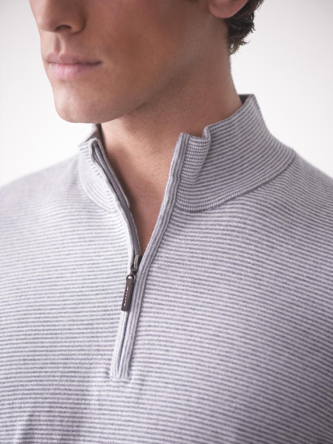 J.McLaughlin Brookhaven 1/4 Zip Sweater In Stripe Gray/light Gray | Men/Women Sweaters