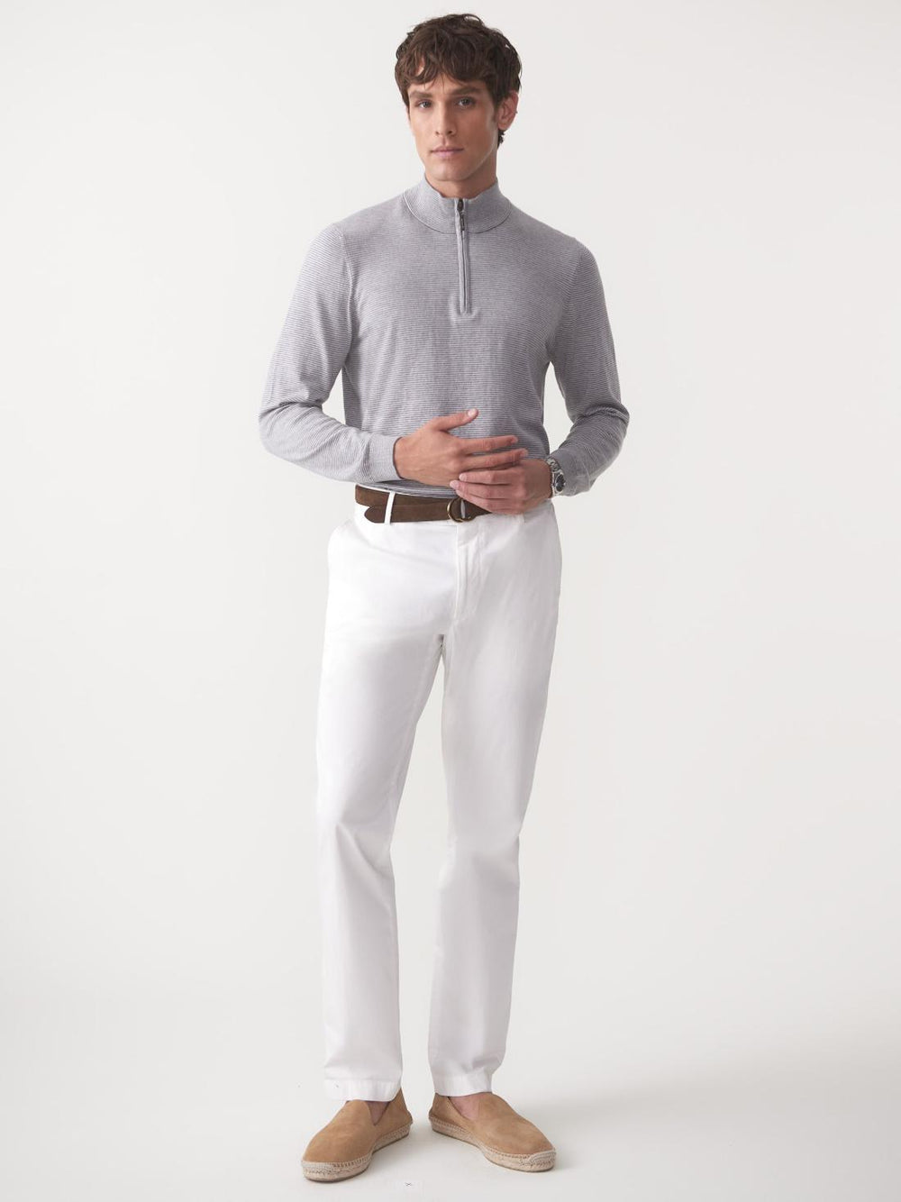 J.McLaughlin Brookhaven 1/4 Zip Sweater In Stripe Gray/light Gray | Men/Women Sweaters