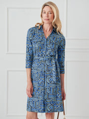 J.McLaughlin Brynn Dress In Geo Maze Navy/blue/olive | Women Dresses