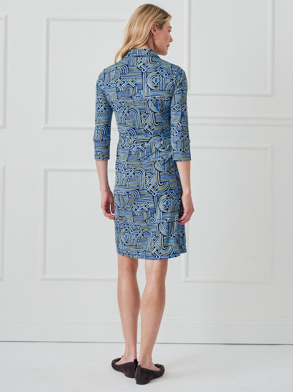 J.McLaughlin Brynn Dress In Geo Maze Navy/blue/olive | Women Dresses