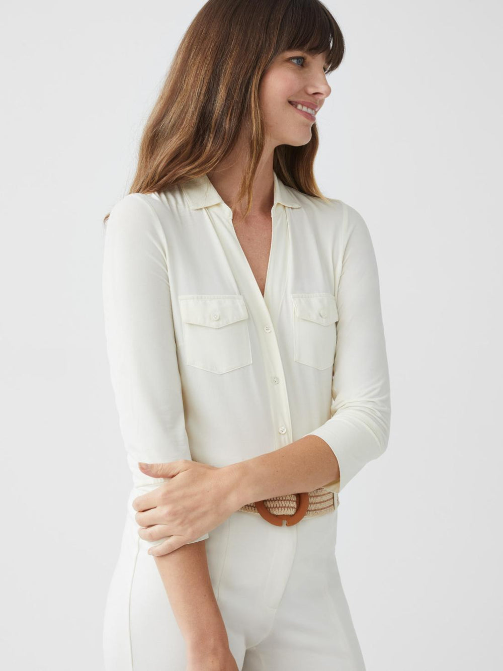 J.McLaughlin Brynn Lyford Jersey Shirt Off White | Women Shirts &amp; Tops