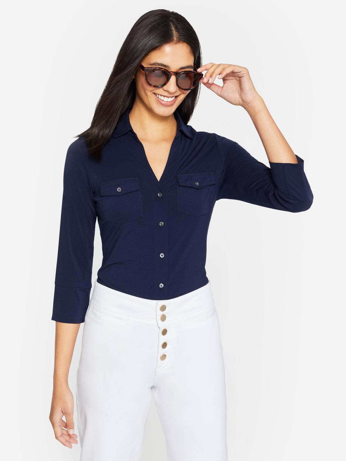 J.McLaughlin Brynn Lyford Jersey Shirt Winter Navy | Women Shirts &amp; Tops