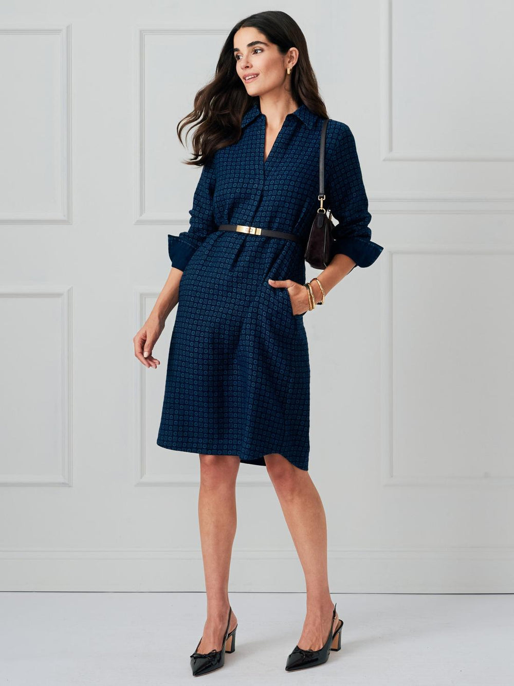 J.McLaughlin Cagney Dress In Foulard Navy | Women Dresses