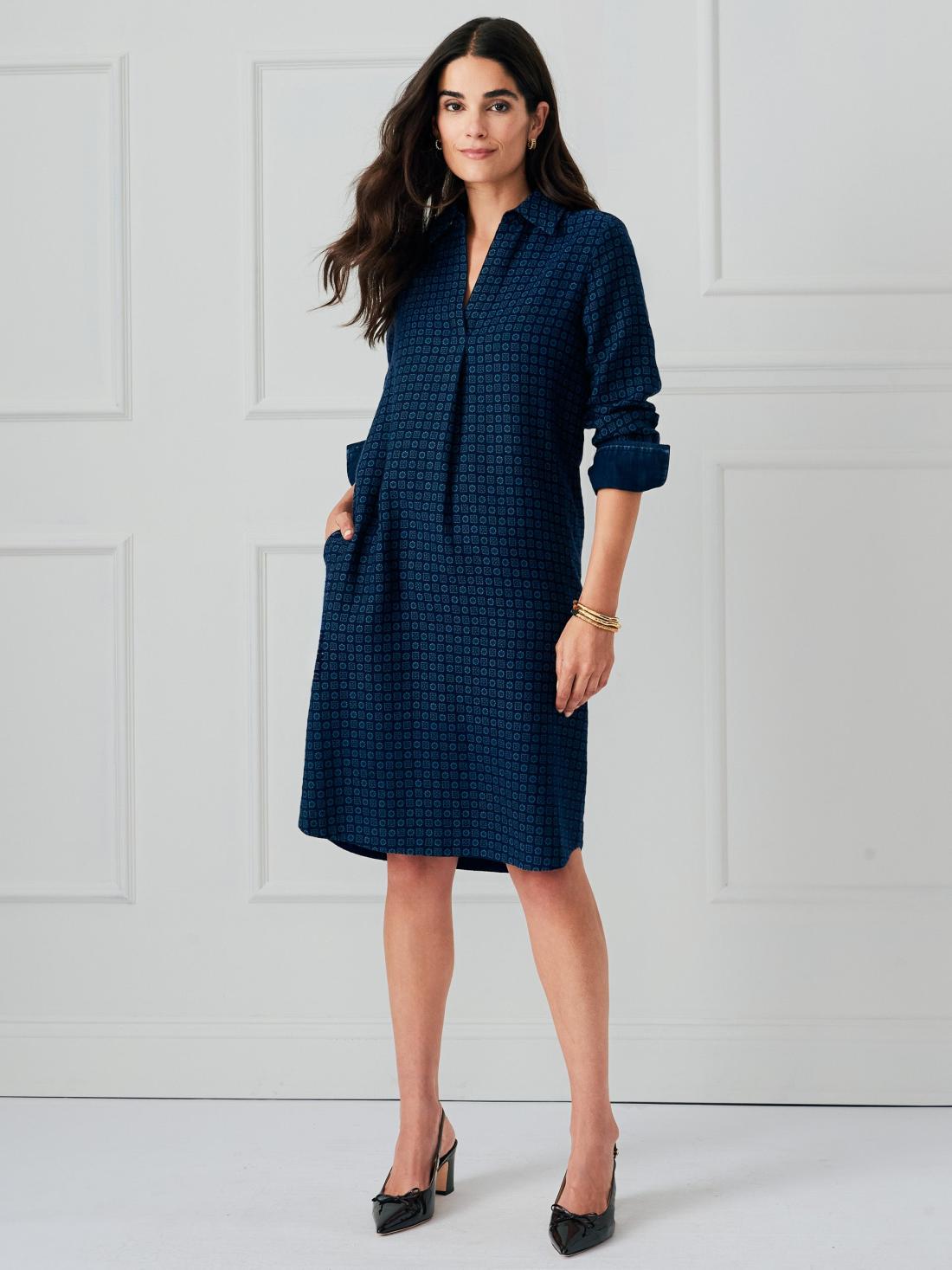 J.McLaughlin Cagney Dress In Foulard Navy | Women Dresses