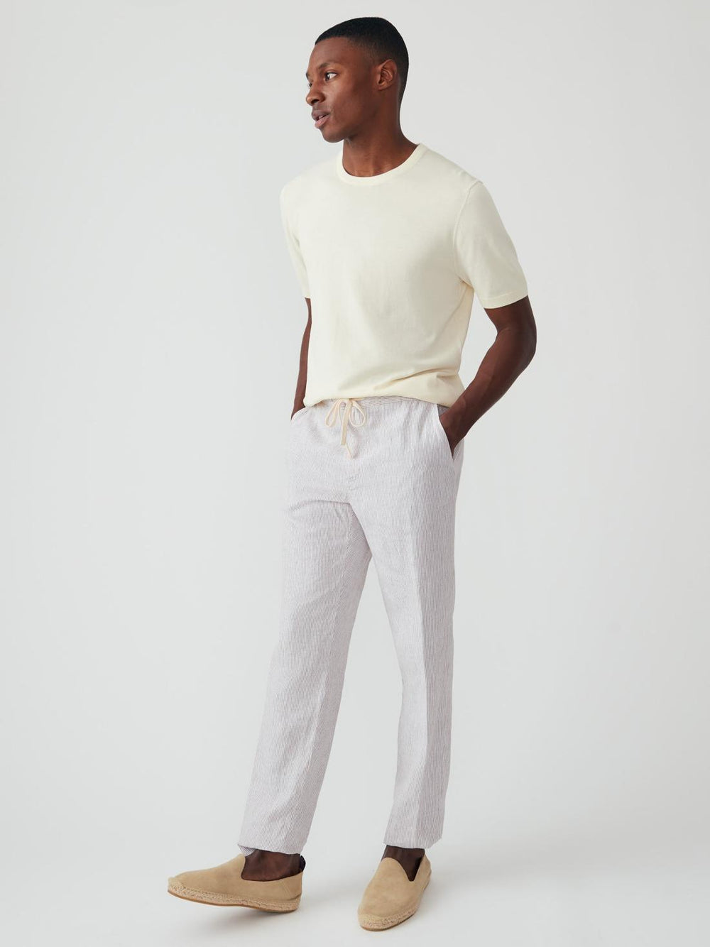 J.McLaughlin Callistair Linen Pants In Hairline Stripe White/beige | Men Pants
