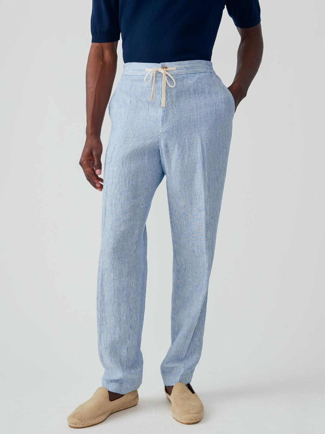 J.McLaughlin Callistair Linen Pants In Hairline Stripe White/navy | Men Pants