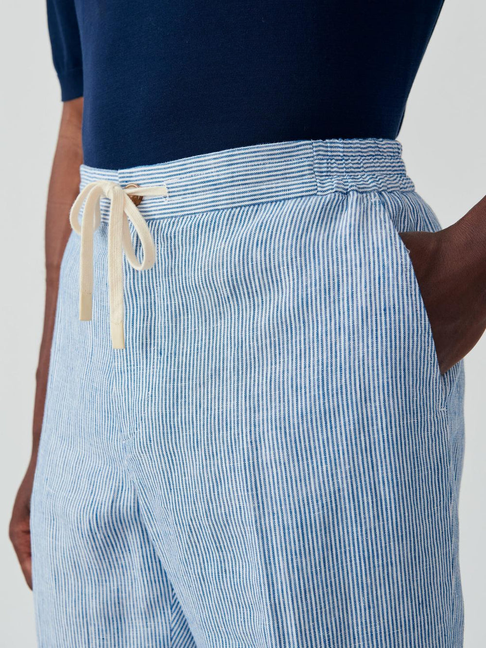 J.McLaughlin Callistair Linen Pants In Hairline Stripe White/navy | Men Pants