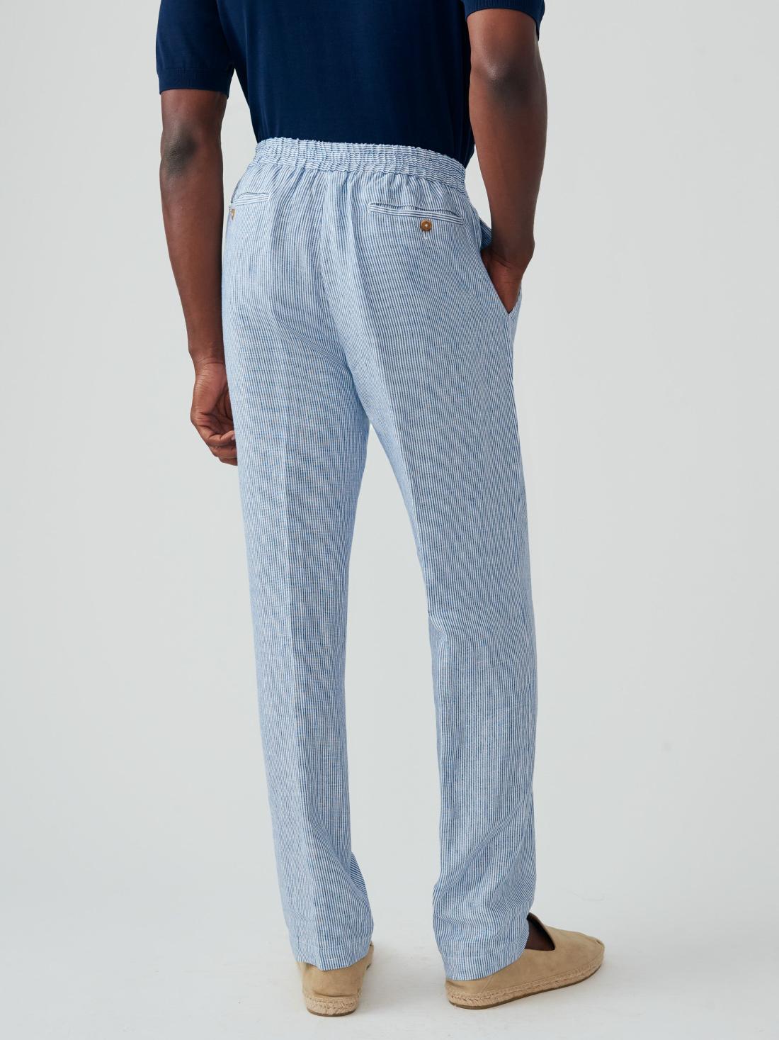 J.McLaughlin Callistair Linen Pants In Hairline Stripe White/navy | Men Pants