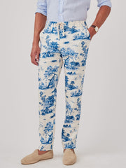 J.McLaughlin Callistair Linen Pants In Imperial Toile Off White/blue | Men Pants