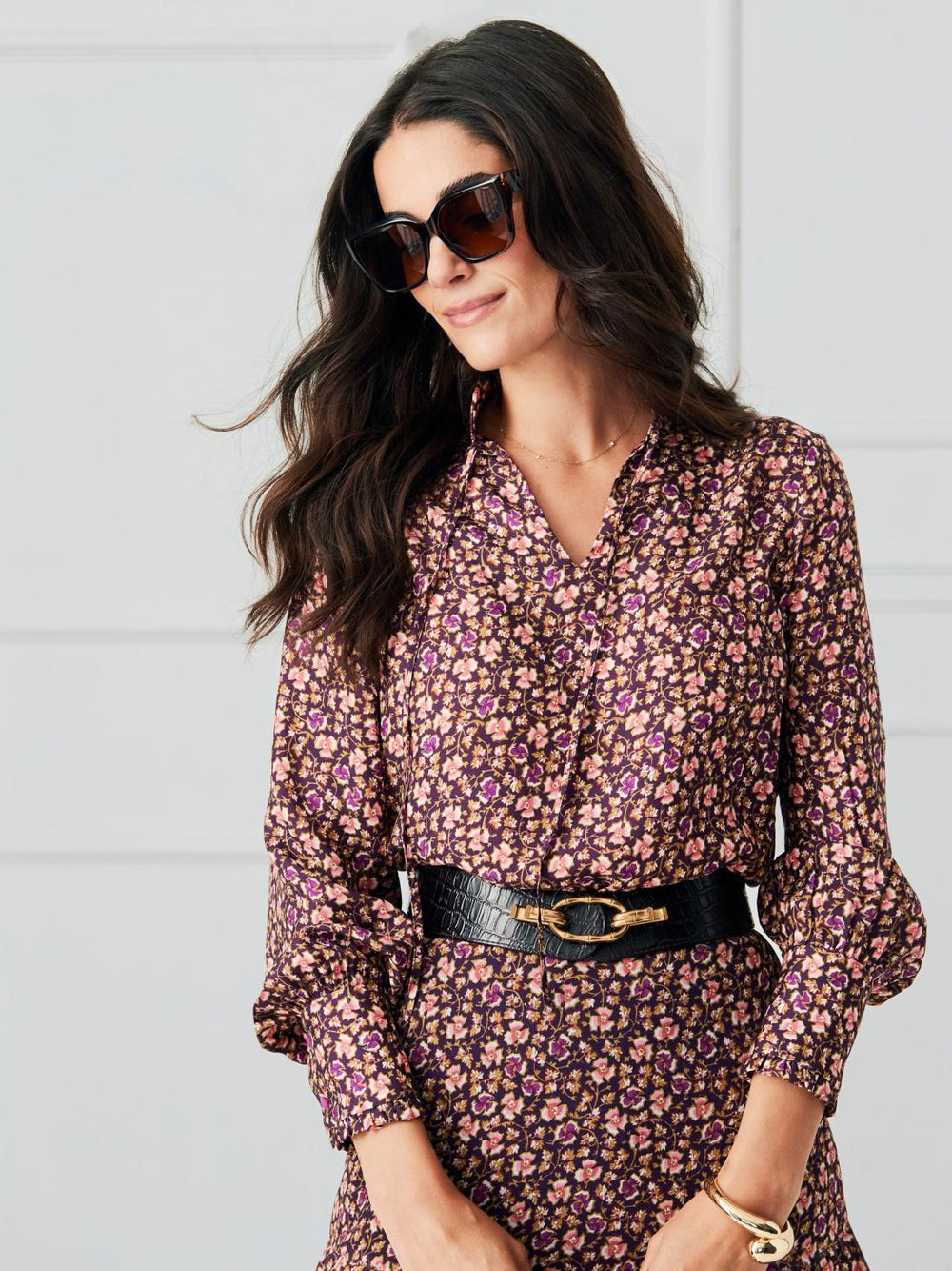 J.McLaughlin Cecilia Blouse In Flower Market Plum/purple/off White | Women Shirts &amp; Tops