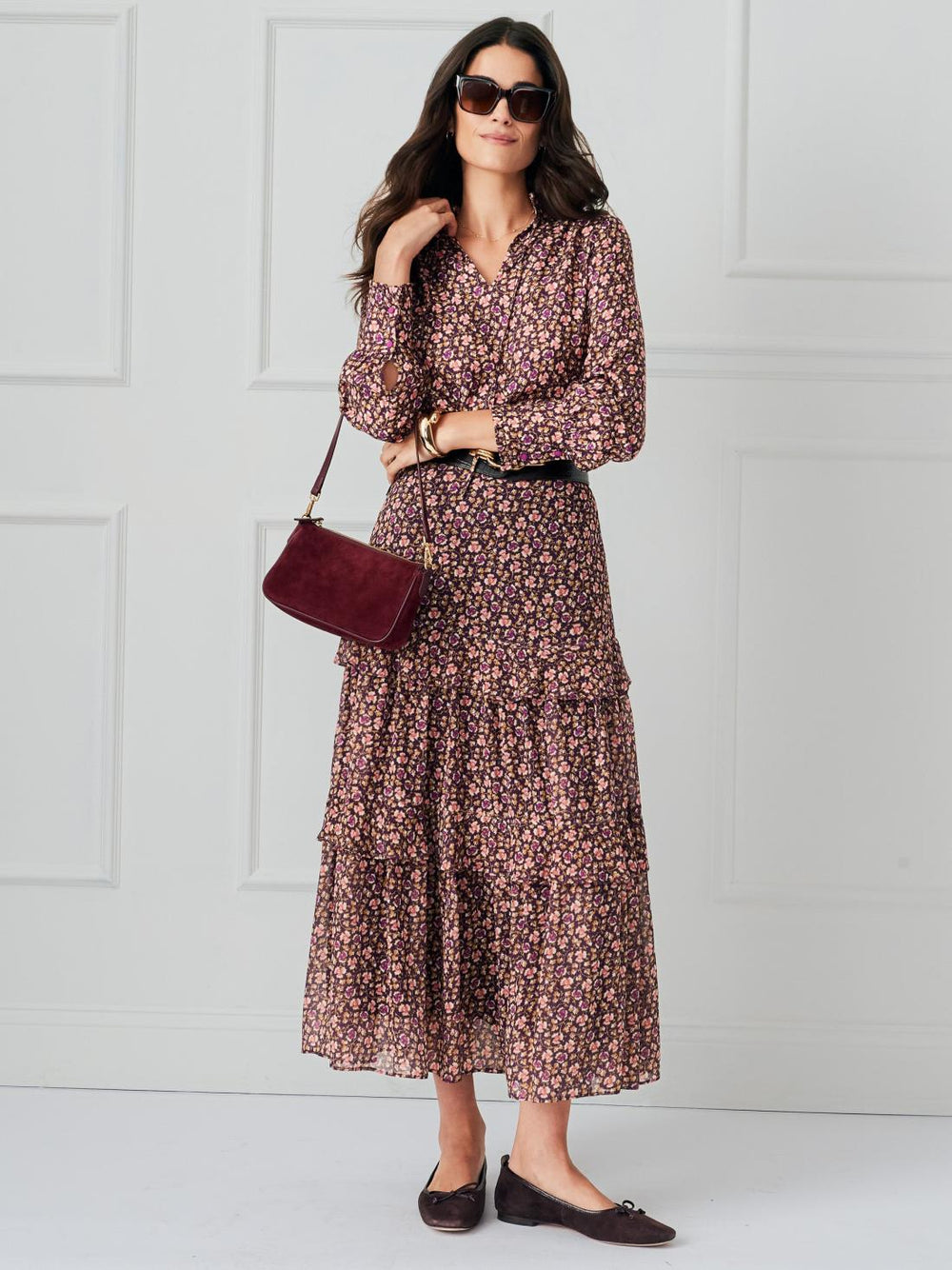 J.McLaughlin Cecilia Blouse In Flower Market Plum/purple/off White | Women Shirts &amp; Tops