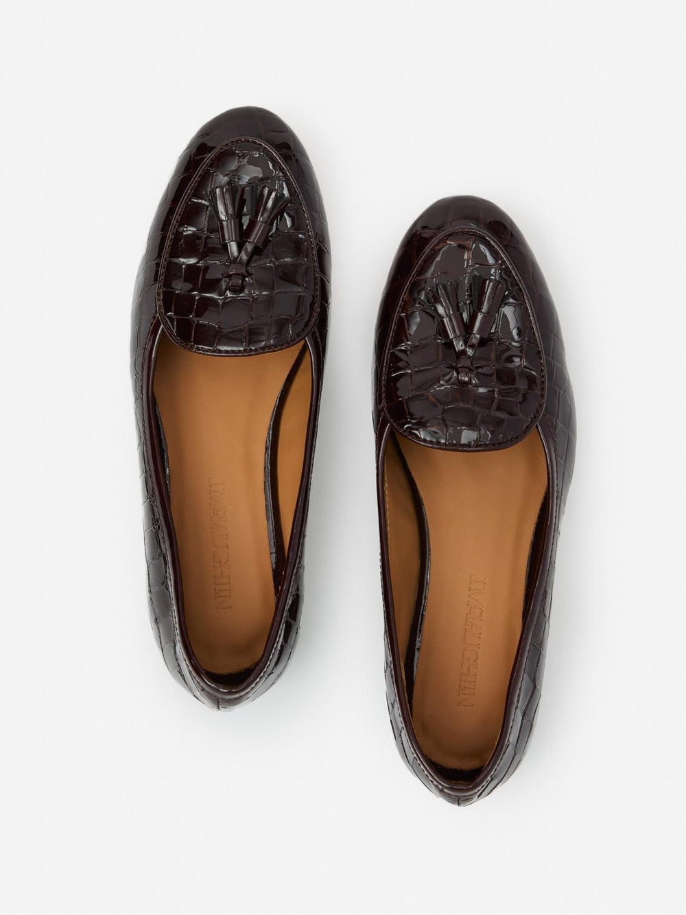 J.McLaughlin Cecily Patent Leather Loafers In Crocodile Dark Brown | Women Flats