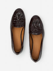 J.McLaughlin Cecily Patent Leather Loafers In Crocodile Dark Brown | Women Flats
