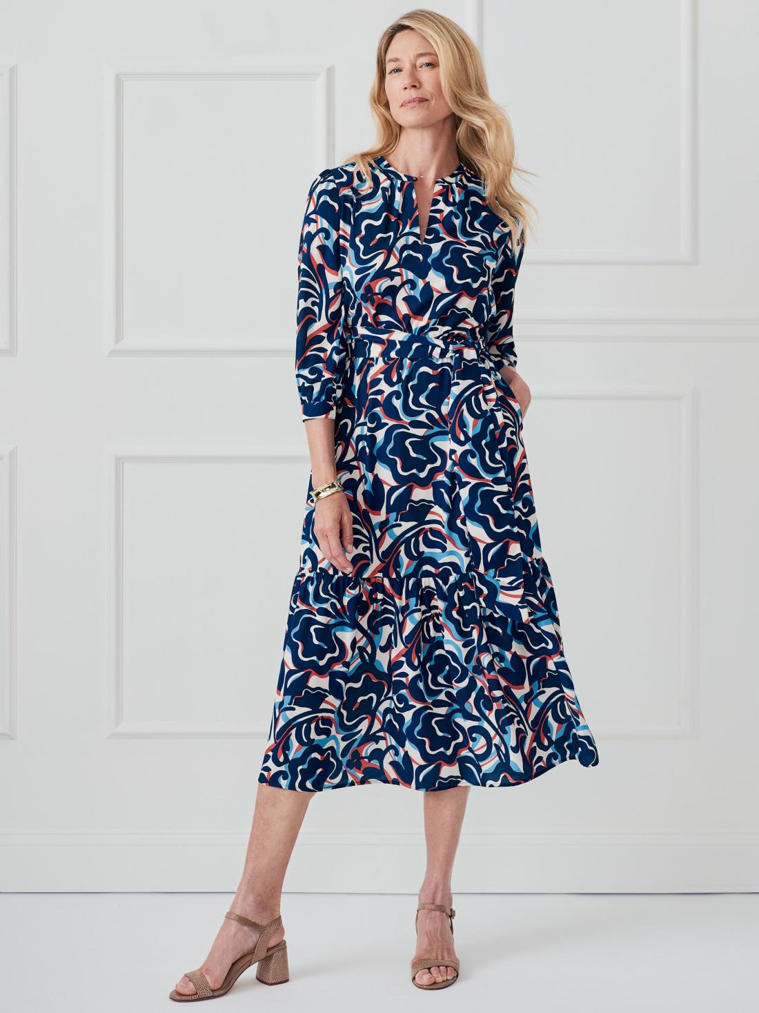 J.McLaughlin Cerina Dress In Garden Dance Off White/navy | Women Dresses