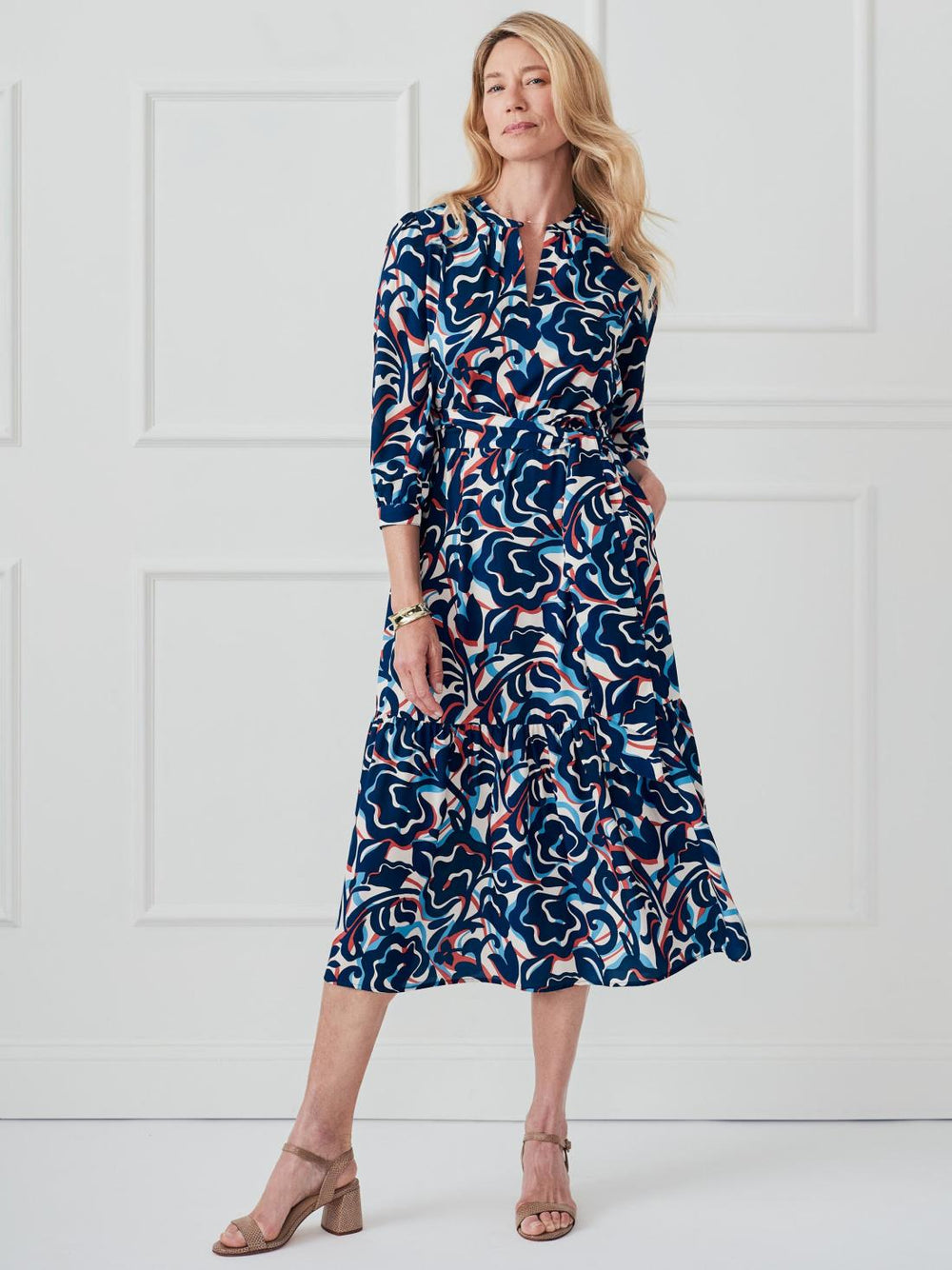J.McLaughlin Cerina Dress In Garden Dance Off White/navy | Women Dresses