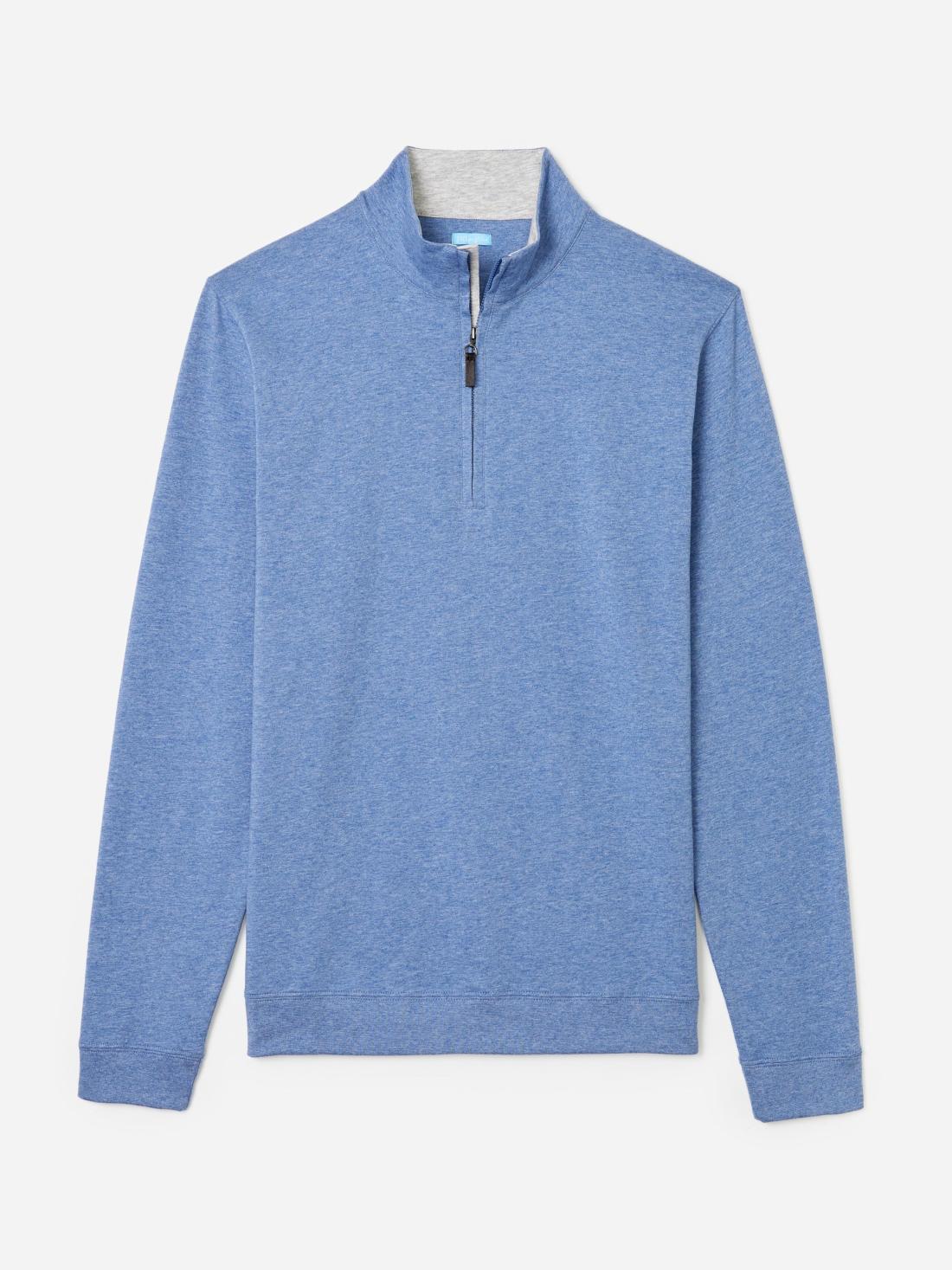J.McLaughlin Clermont Cotton 1/4 Zip Heather Light Denim | Men Knits &amp; Polos