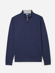 J.McLaughlin Clermont Cotton 1/4 Zip Heather Navy | Men Knits &amp; Polos