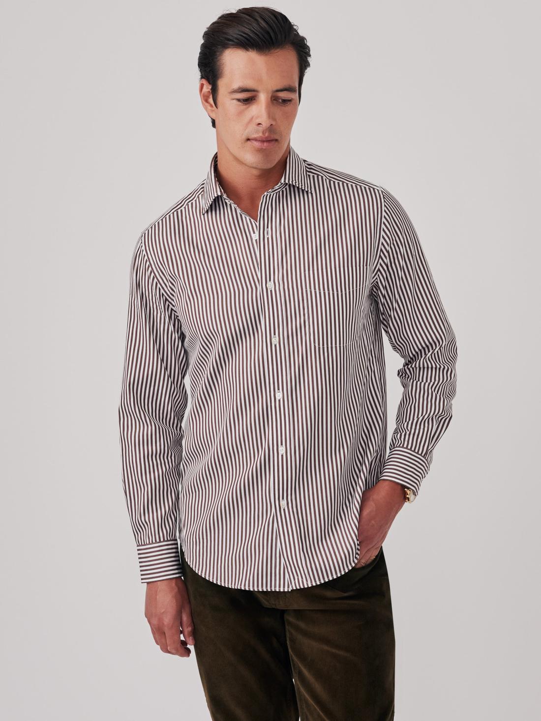 J.McLaughlin Club Classic Fit Shirt In Bengal Stripe Brown/white | Men Shirts