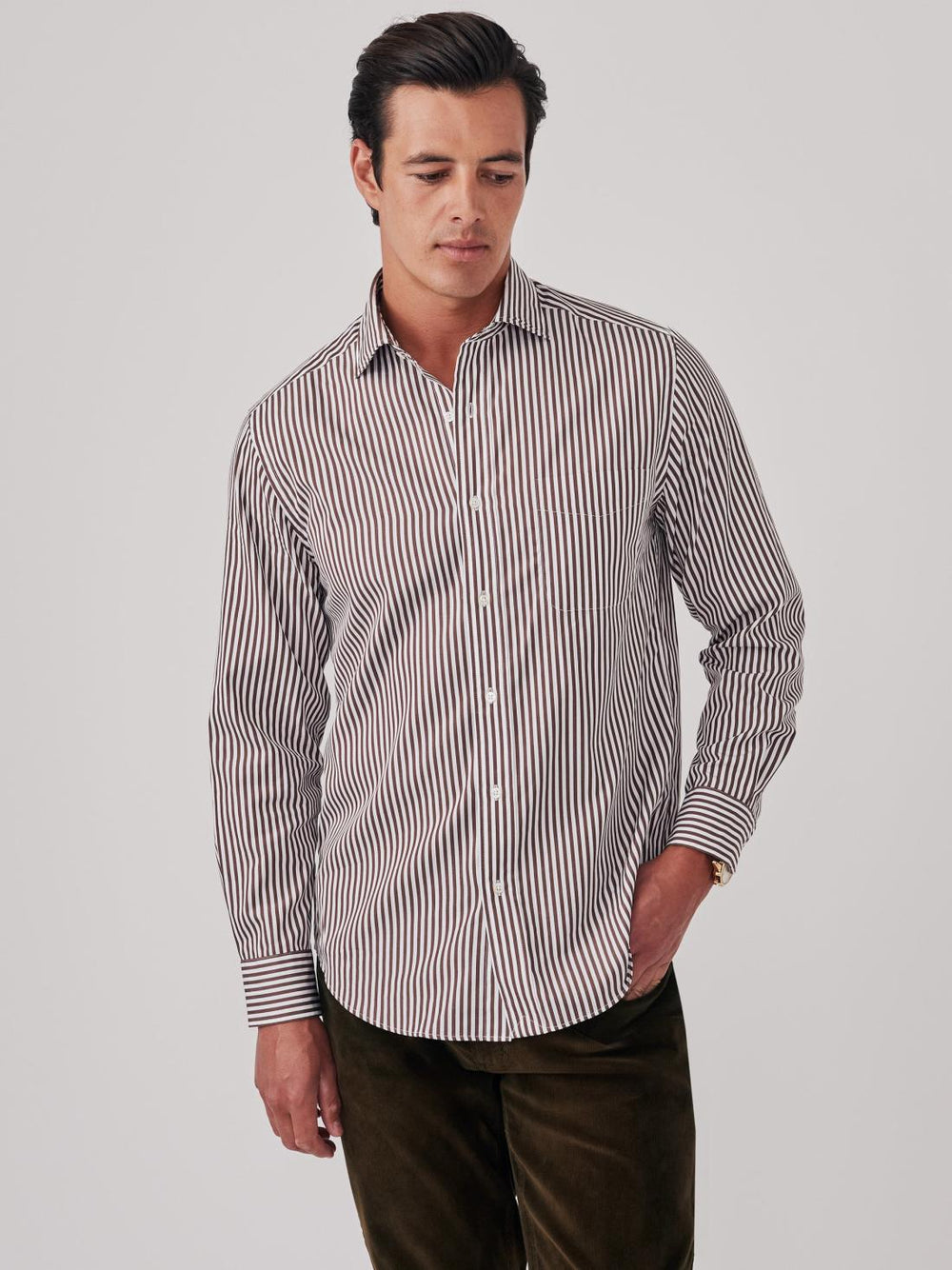 J.McLaughlin Club Classic Fit Shirt In Bengal Stripe Brown/white | Men Shirts