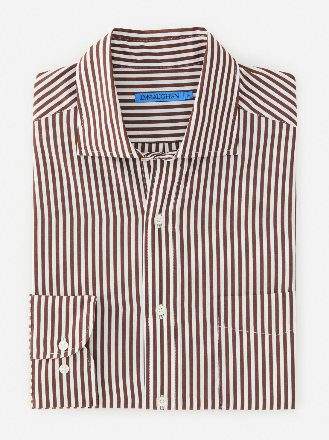 J.McLaughlin Club Classic Fit Shirt In Bengal Stripe Brown/white | Men Shirts
