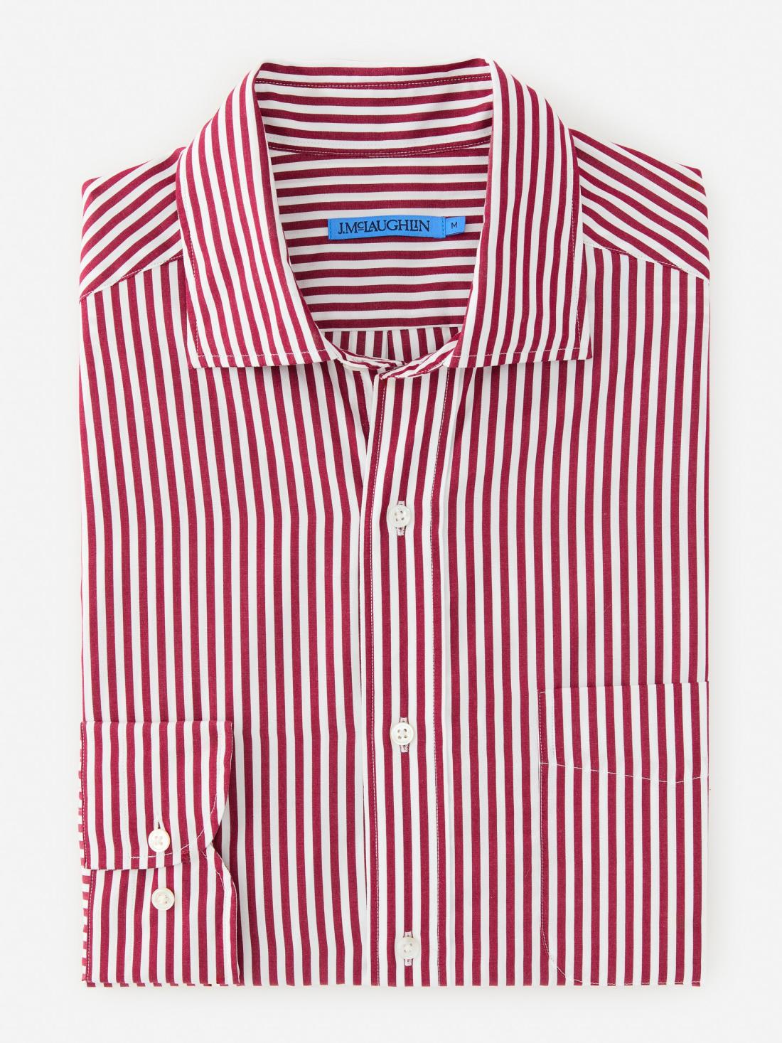 J.McLaughlin Club Classic Fit Shirt In Bengal Stripe Claret/white | Men Shirts