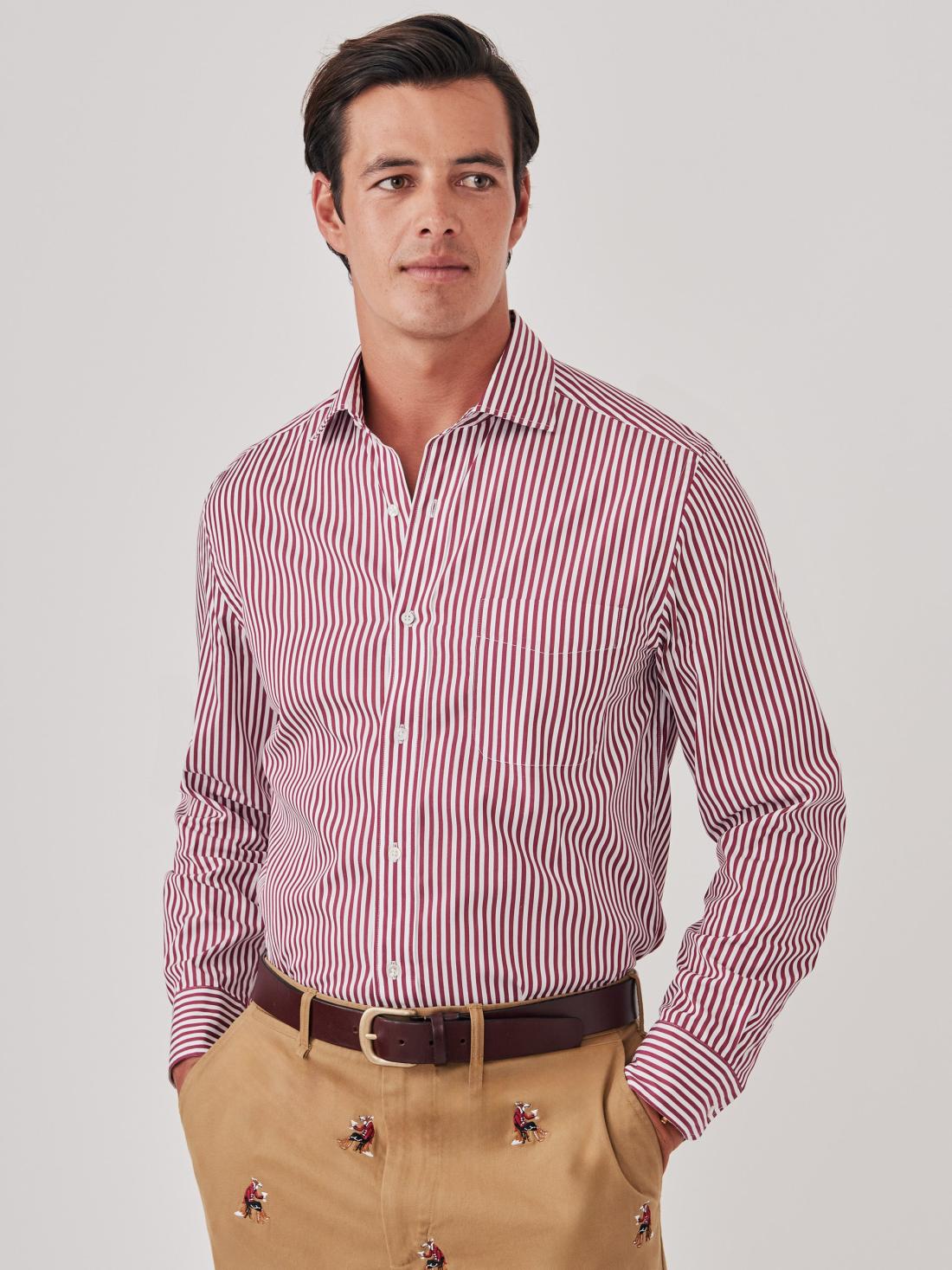 J.McLaughlin Club Classic Fit Shirt In Bengal Stripe Claret/white | Men Shirts
