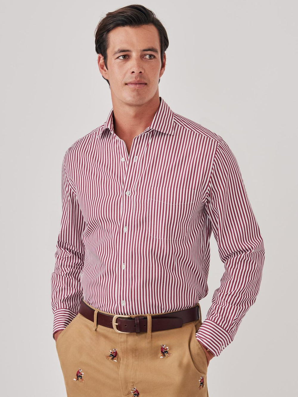 J.McLaughlin Club Classic Fit Shirt In Bengal Stripe Claret/white | Men Shirts