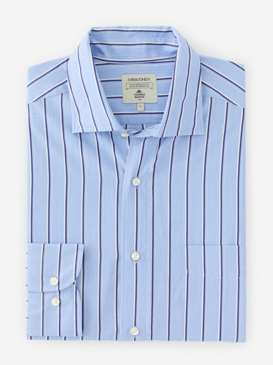 J.McLaughlin Club Classic Fit Shirt In Shadow Stripe Blue/light Blue/white | Men Shirts