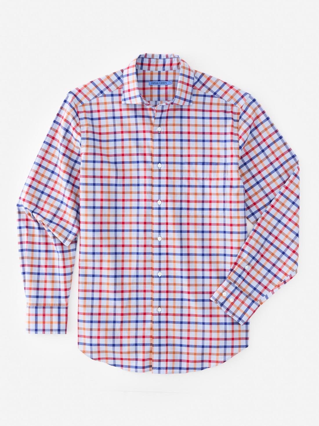 J.McLaughlin Club Classic Fit Shirt In Tattersall Blue/orange/oxford Blue | Men Shirts