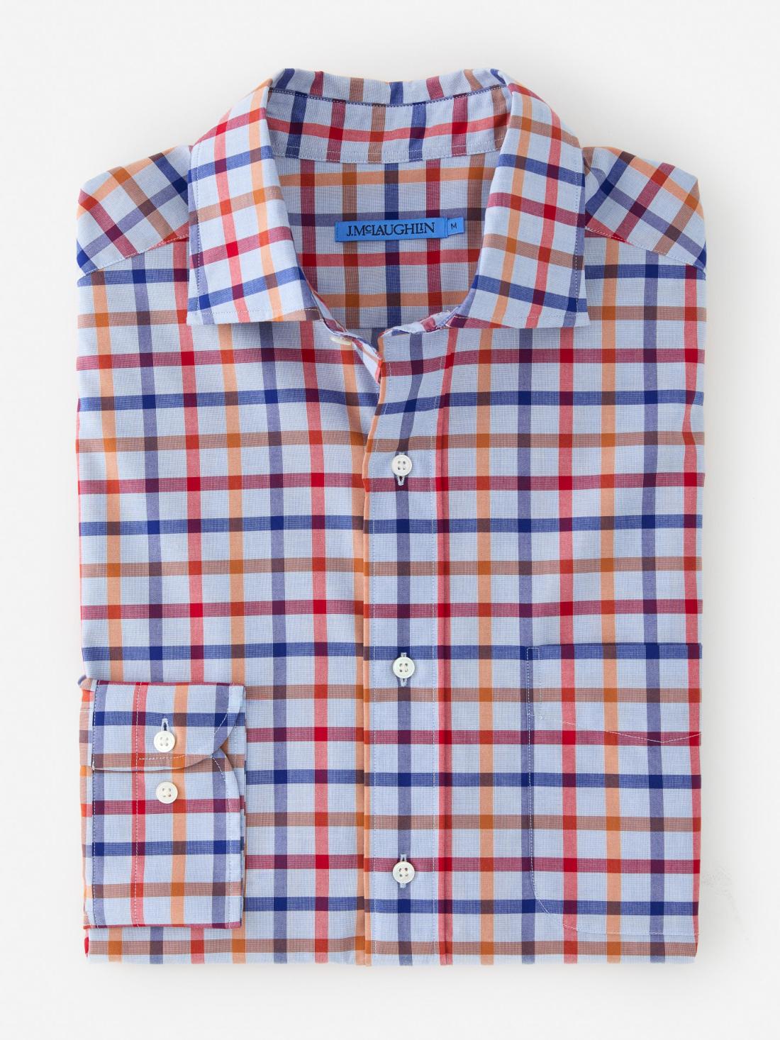 J.McLaughlin Club Classic Fit Shirt In Tattersall Blue/orange/oxford Blue | Men Shirts