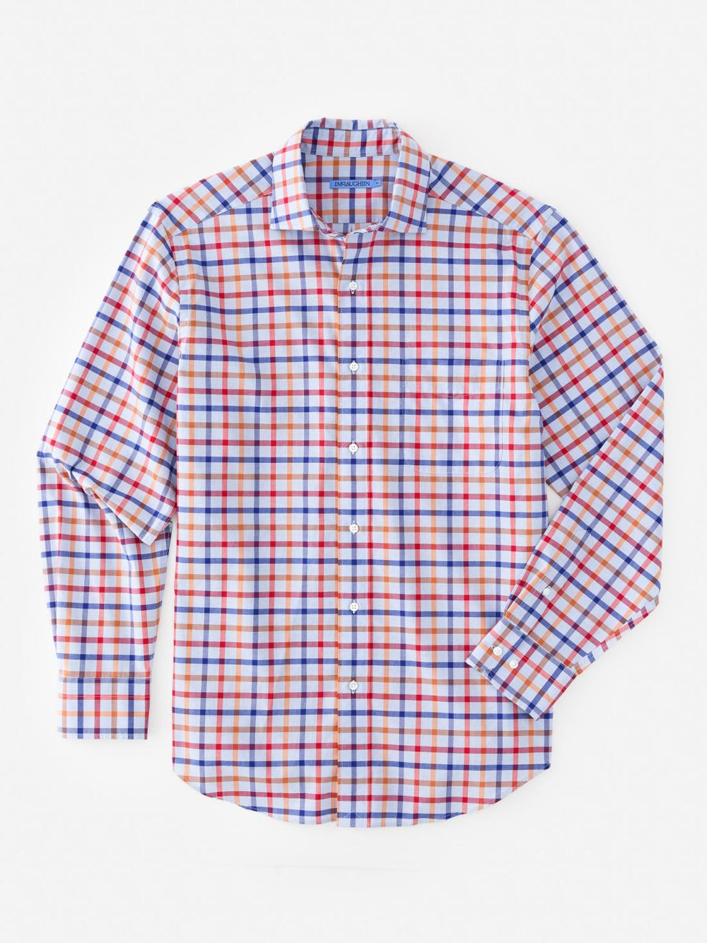 J.McLaughlin Club Classic Fit Shirt In Tattersall Blue/orange/oxford Blue | Men Shirts
