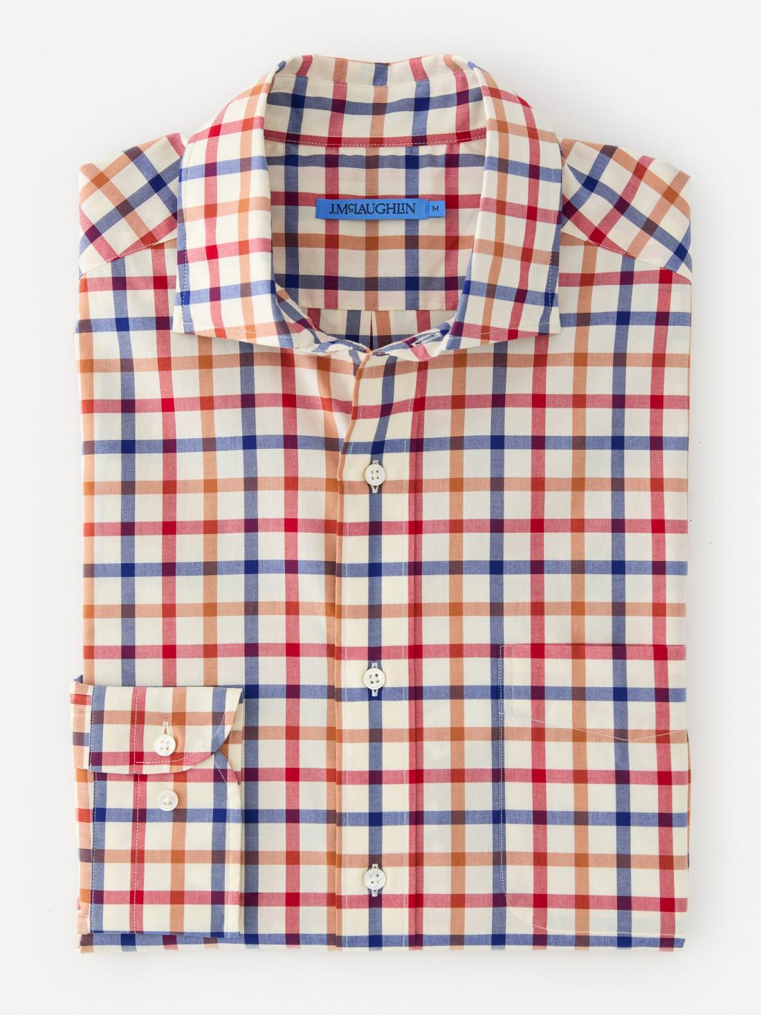J.McLaughlin Club Classic Fit Shirt In Tattersall Orange/ivory/oxford Blue | Men Shirts