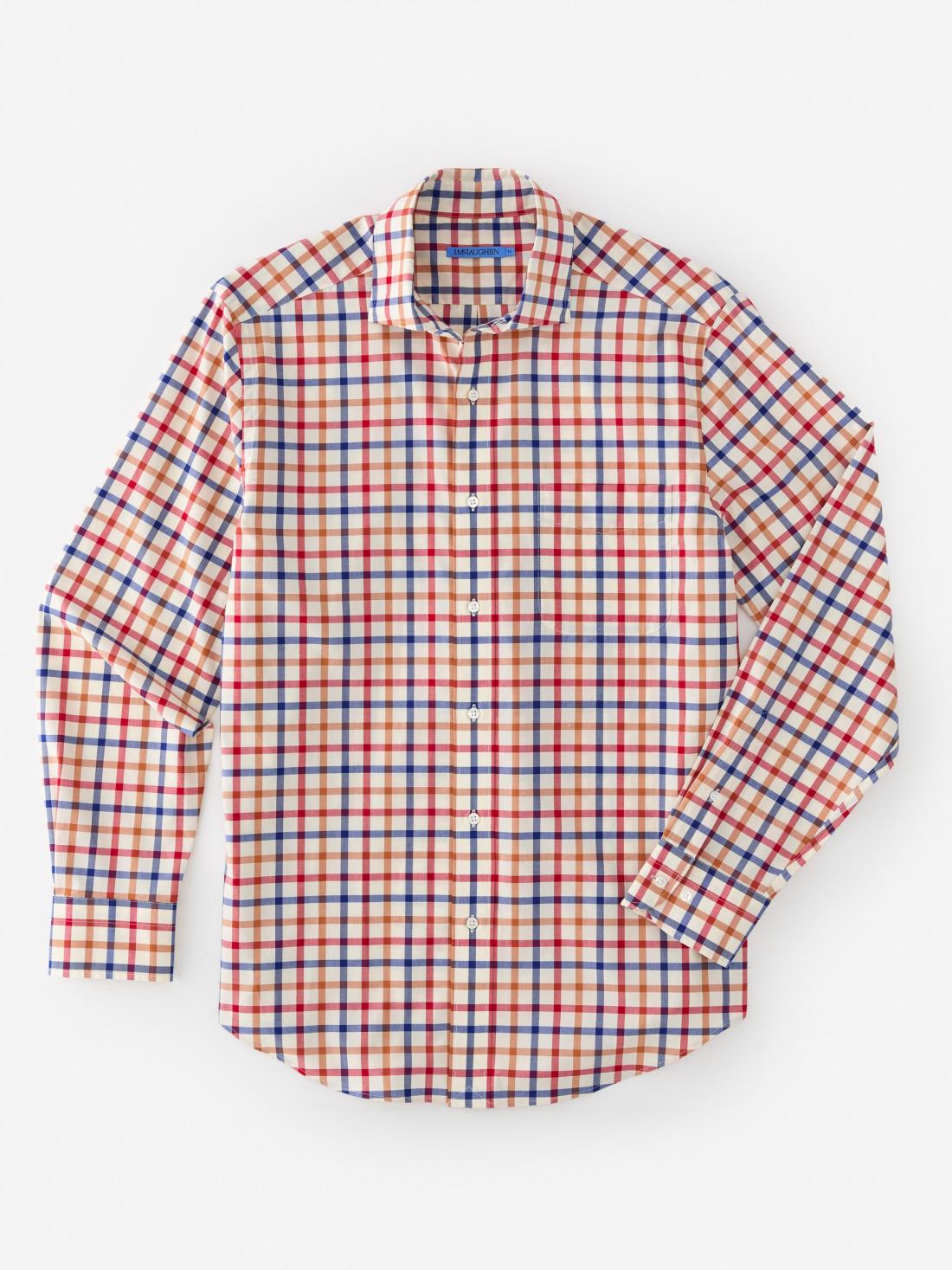J.McLaughlin Club Classic Fit Shirt In Tattersall Orange/ivory/oxford Blue | Men Shirts