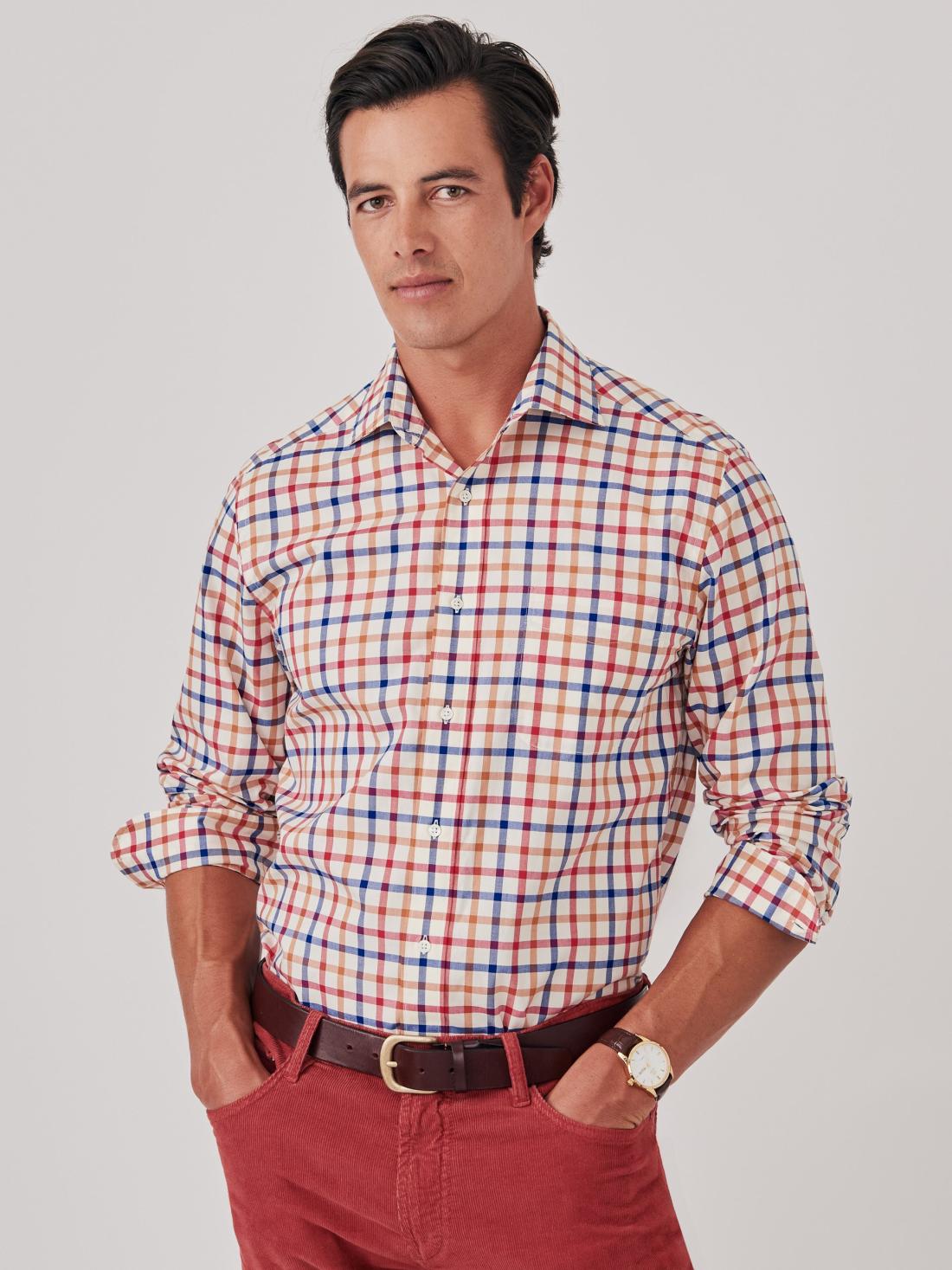 J.McLaughlin Club Classic Fit Shirt In Tattersall Orange/ivory/oxford Blue | Men Shirts
