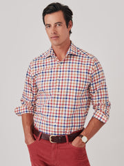 J.McLaughlin Club Classic Fit Shirt In Tattersall Orange/ivory/oxford Blue | Men Shirts