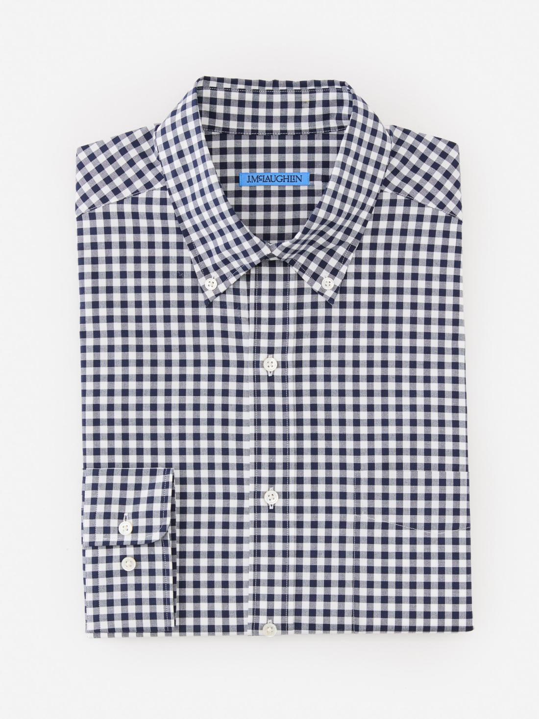 J.McLaughlin Collis Classic Fit Shirt In Gingham Navy/white | Men Shirts