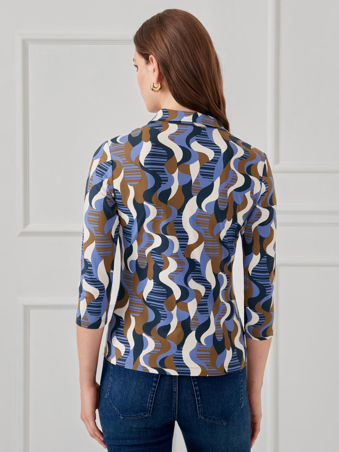 J.McLaughlin Court 3/4 Sleeve Polo In Retro Wave Navy/dark Green | Women Shirts &amp; Tops