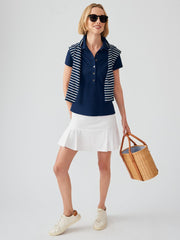 J.McLaughlin Court Cap Sleeve Polo In Mini Wave Bubble Jacquard Navy | Women Shirts &amp; Tops