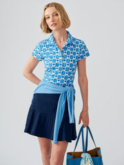 J.McLaughlin Court Cap Sleeve Polo In Pop Tulip Dark Blue/blue/white | Women Shirts &amp; Tops