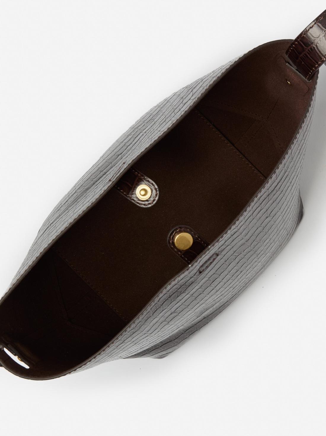 J.McLaughlin Crawford Leather Bucket Bag In Crocodile Dark Brown | Women Shoes &amp; Accessories