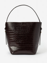 J.McLaughlin Crawford Leather Bucket Bag In Crocodile Dark Brown | Women Shoes &amp; Accessories