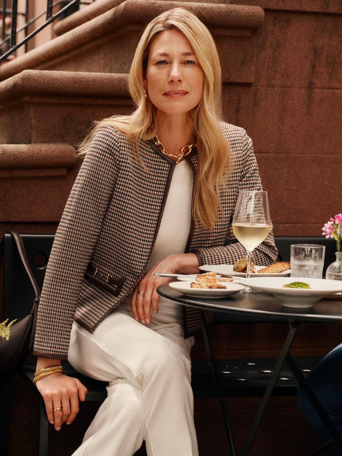 J.McLaughlin Cyna Jacket In Houndstooth Jacquard Cream/brown/black | Women Jackets