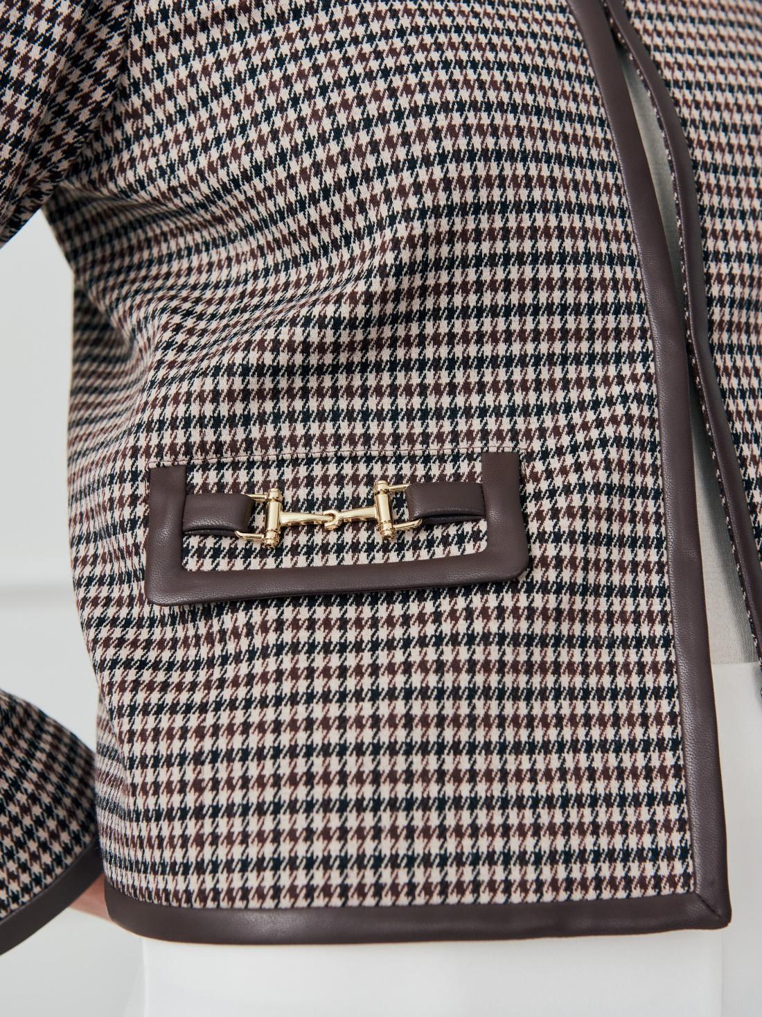 J.McLaughlin Cyna Jacket In Houndstooth Jacquard Cream/brown/black | Women Jackets