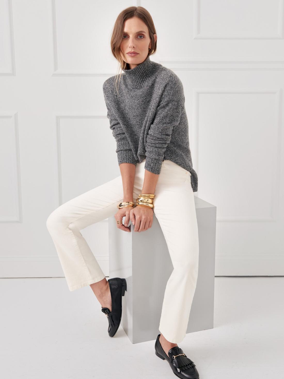 J.McLaughlin Dina Cashmere Turtleneck Black/light Gray | Women Sweaters