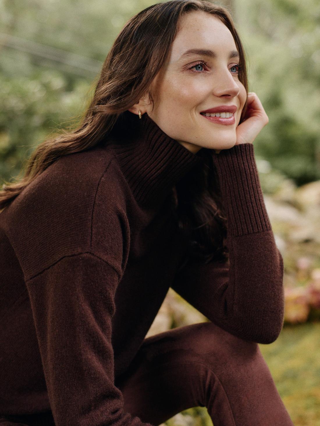 J.McLaughlin Dina Cashmere Turtleneck Chocolate Brown | Women Sweaters