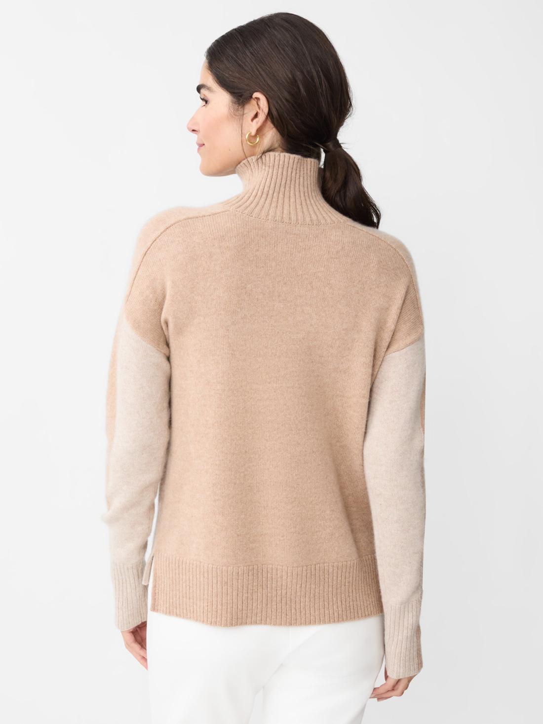 J.McLaughlin Dina Cashmere Turtleneck In Color Block Heather Oatmeal/camel | Women Sweaters