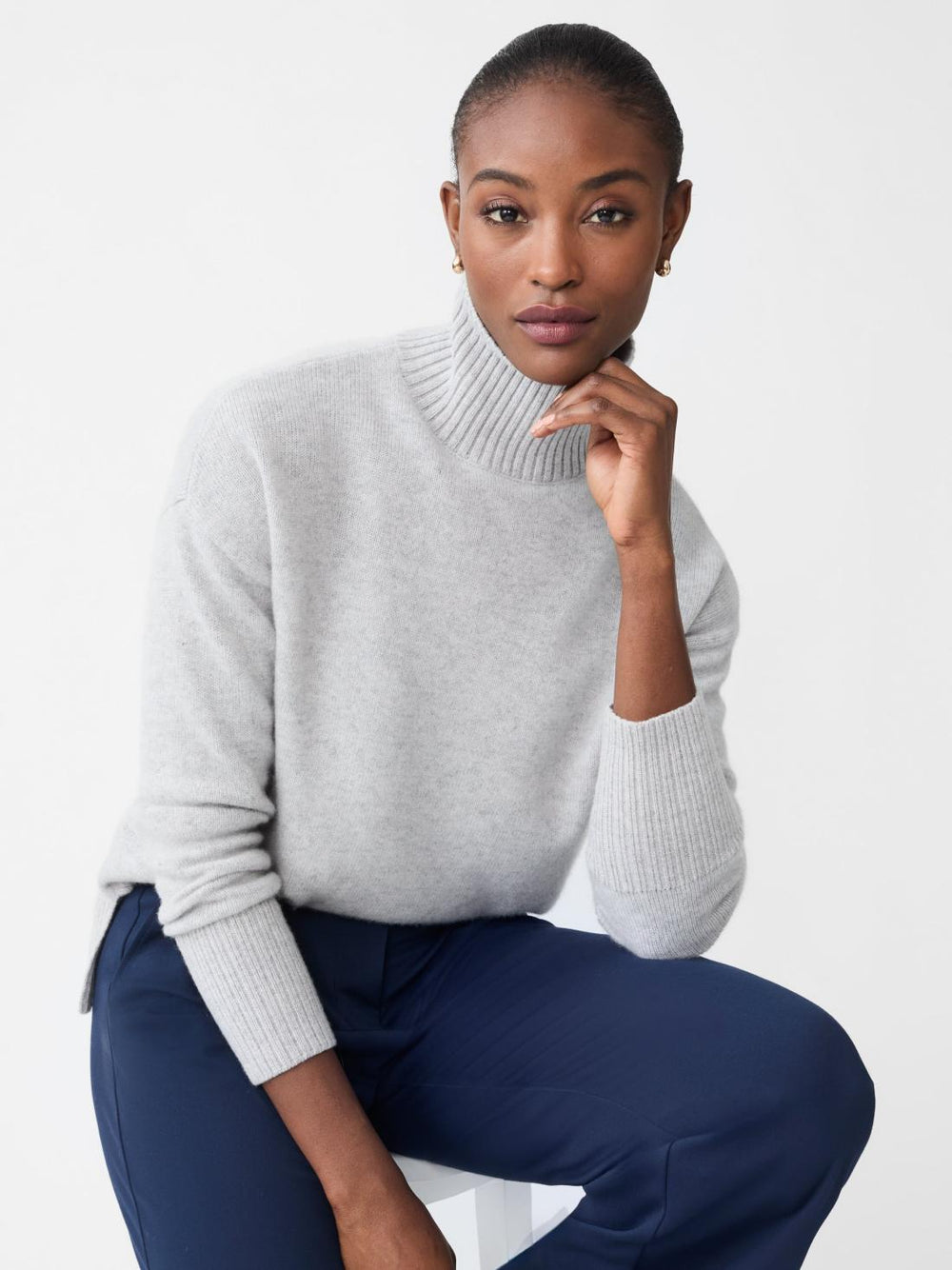 J.McLaughlin Dina Cashmere Turtleneck Light Heather Gray | Women Sweaters