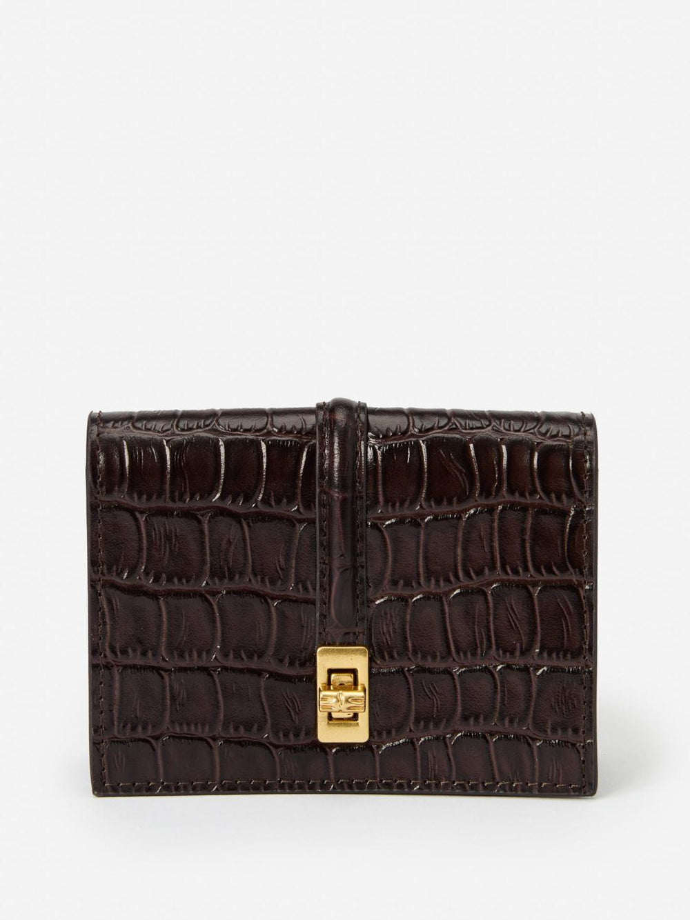 J.McLaughlin Dinah Leather Card Holder In Crocodile Dark Brown | Women Shoes &amp; Accessories